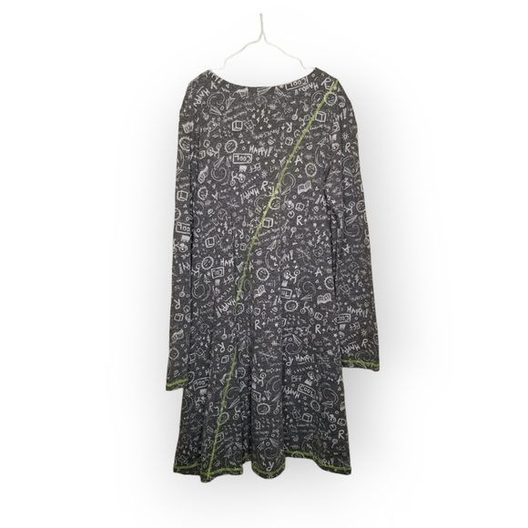 Kind Is Cool gray school doodle skater dress knee length long sleeves girl's XL - Picture 2 of 4